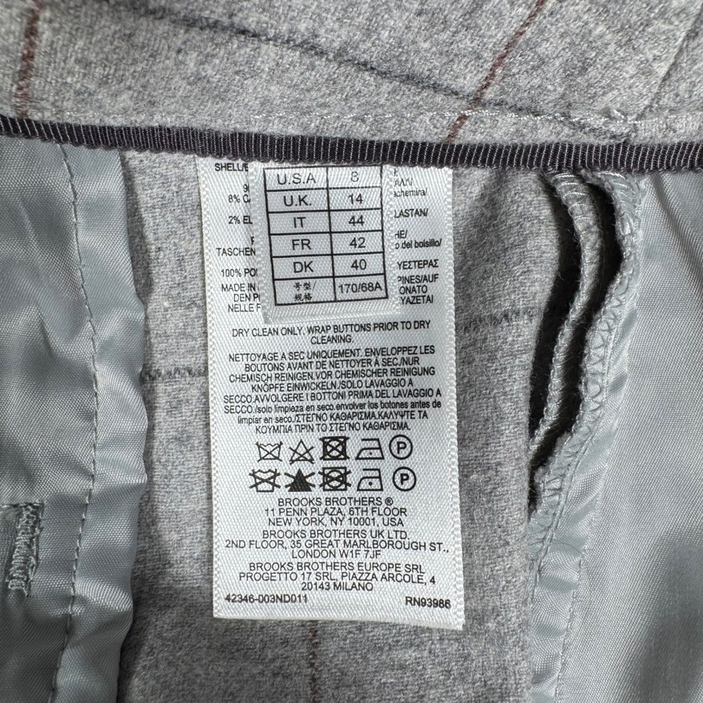 Brooks Brothers Womens 8 Trousers Grey Windowpane Wool Cashmere Wide Leg 42346 - Picture 6 of 12